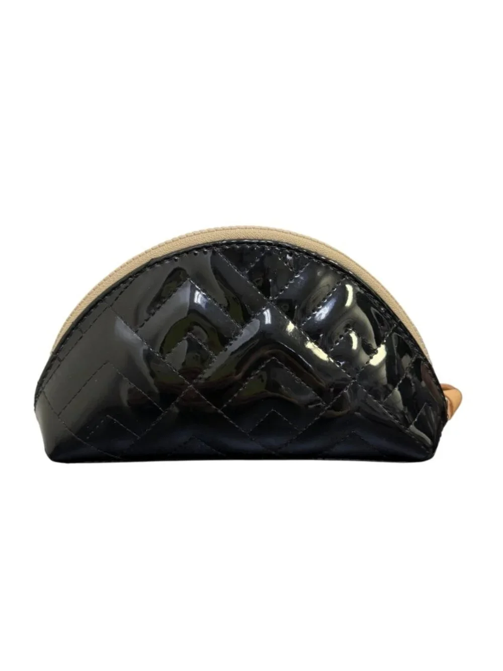 Consuela Black Quilted Patent Leather Cosmetic Bag